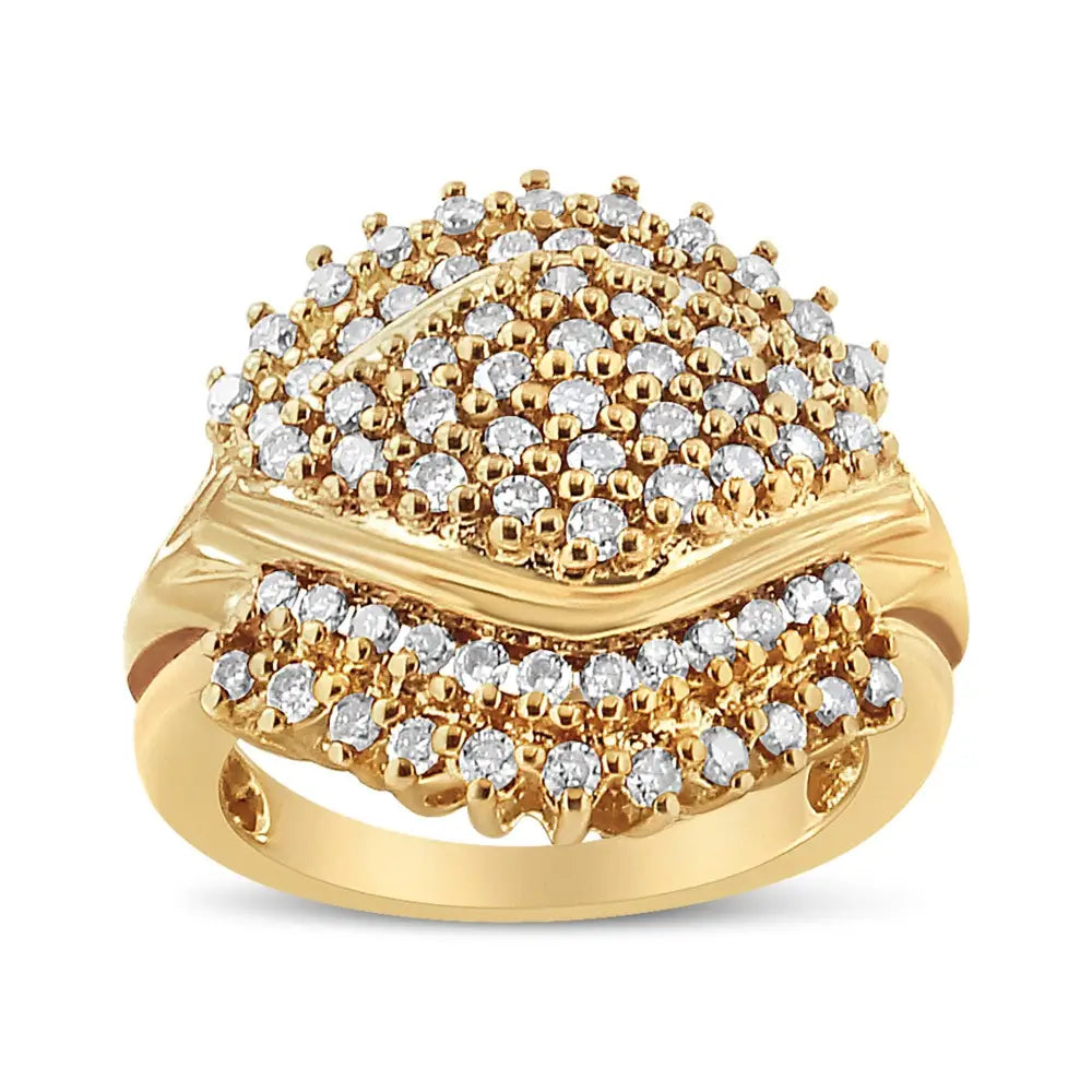 10k Yellow Gold Plated.925 Sterling Silver 1.00 Cttw Diamond Cluster Ring (champagne Color I2-i3 Clarity) - Fine