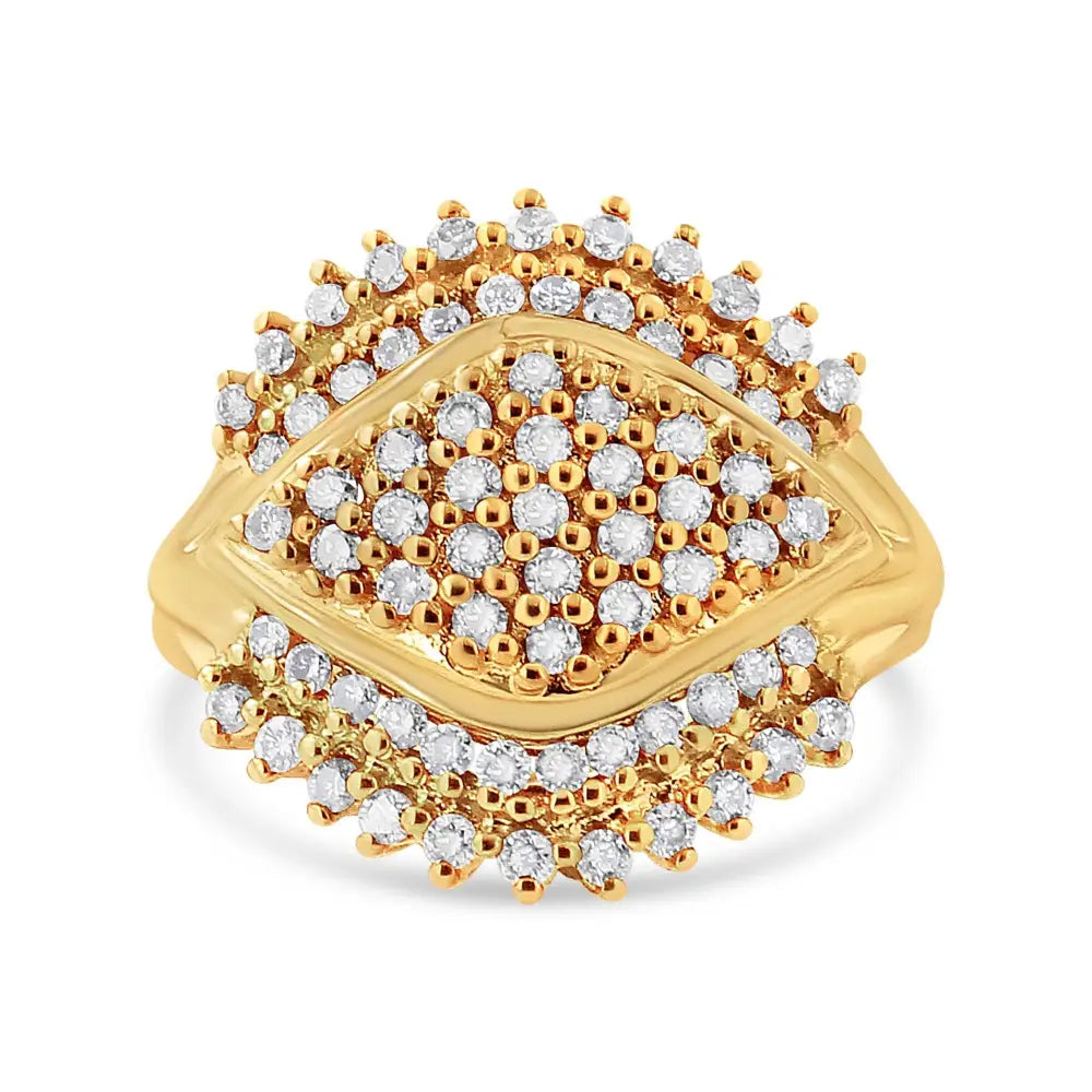 10k Yellow Gold Plated.925 Sterling Silver 1.00 Cttw Diamond Cluster Ring (champagne Color I2-i3 Clarity) - Fine