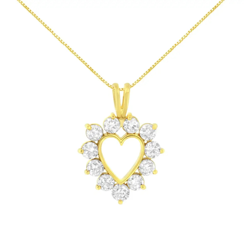 10k Yellow Gold Plated.925 Sterling Silver 1.00 Cttw Diamond Halo Open Heart 18’’ Pendant Necklace (l-m Color I1-i2