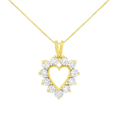 10k Yellow Gold Plated.925 Sterling Silver 1.00 Cttw Diamond Halo Open Heart 18’’ Pendant Necklace (l-m Color I1-i2