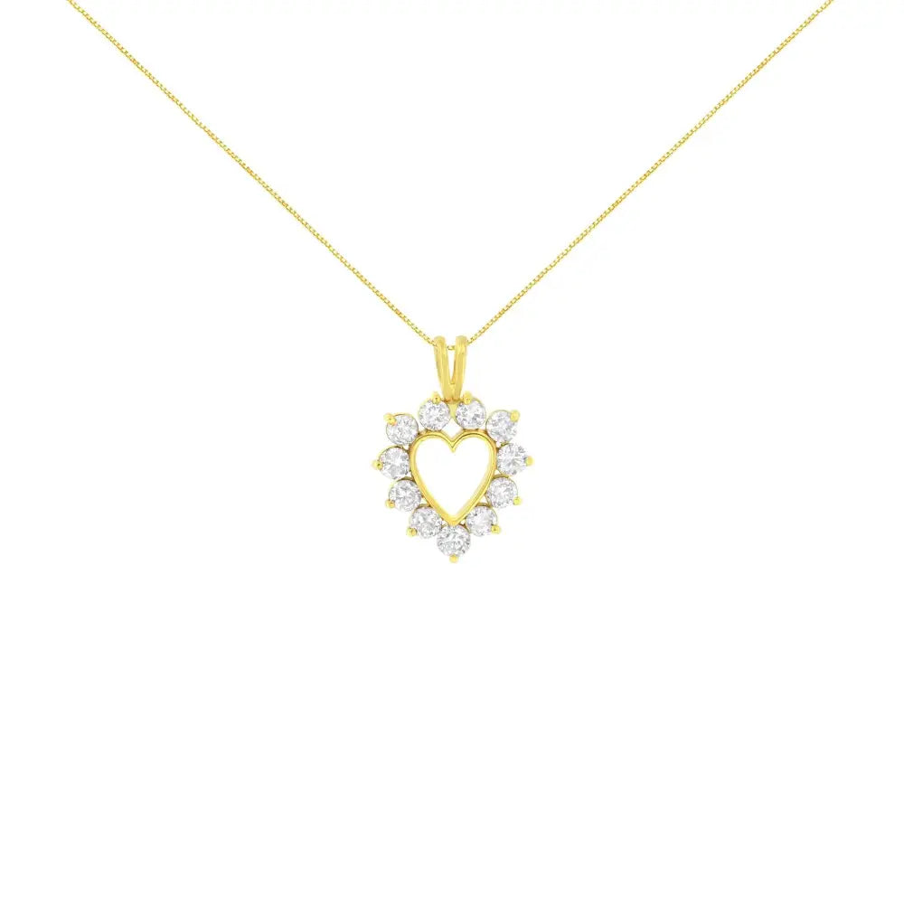 10k Yellow Gold Plated.925 Sterling Silver 1.00 Cttw Diamond Halo Open Heart 18’’ Pendant Necklace (l-m Color I1-i2