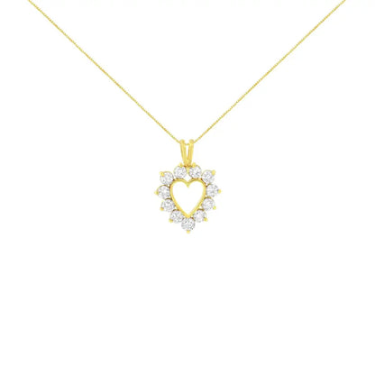 10k Yellow Gold Plated.925 Sterling Silver 1.00 Cttw Diamond Halo Open Heart 18’’ Pendant Necklace (l-m Color I1-i2