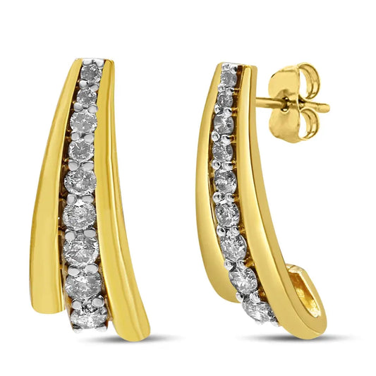 10k Yellow Gold Plated.925 Sterling Silver 1.00 Cttw Round Diamond Graduated Huggie Stud Earrings (i-j Color I2-i3