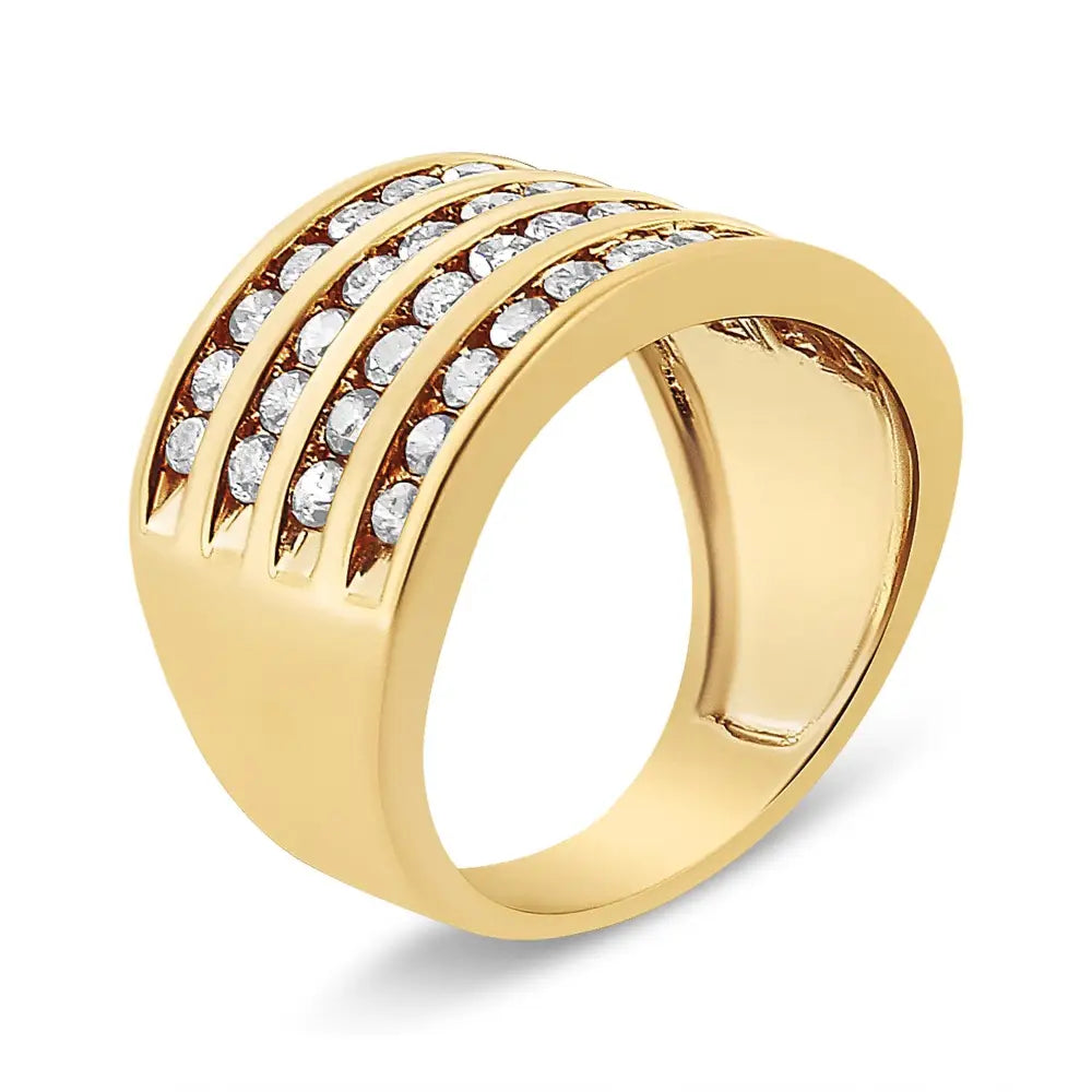 10k Yellow Gold Plated.925 Sterling Silver 1 1/2 Cttw Diamond 4 Row Channel Band Ring (champagne Color I2-i3 Clarity)