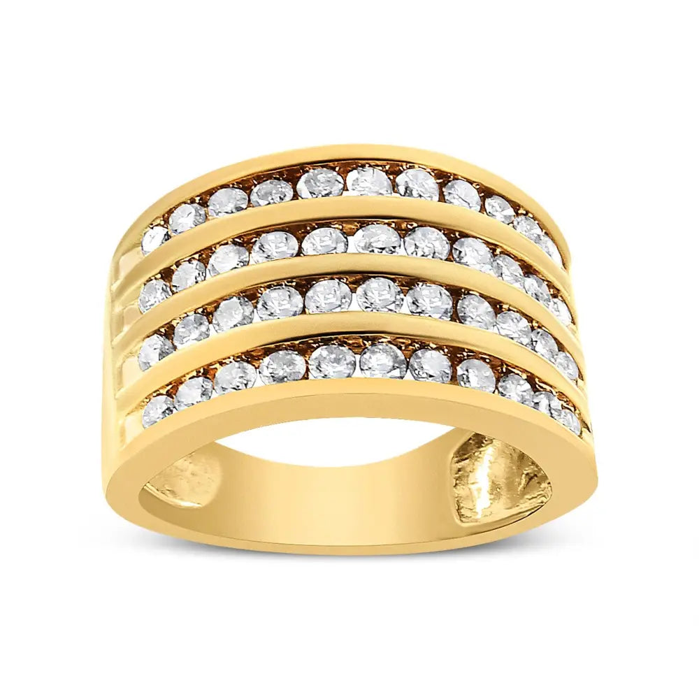 10k Yellow Gold Plated.925 Sterling Silver 1 1/2 Cttw Diamond 4 Row Channel Band Ring (champagne Color I2-i3 Clarity)