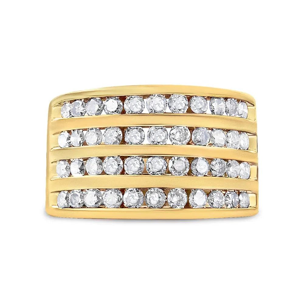 10k Yellow Gold Plated.925 Sterling Silver 1 1/2 Cttw Diamond 4 Row Channel Band Ring (champagne Color I2-i3 Clarity)