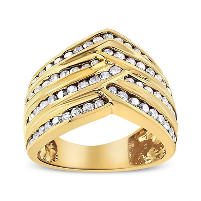 10k Yellow Gold Plated.925 Sterling Silver 1 1/2 Cttw Diamond Channel Band (champagne Color I2-i3 Clarity) Ring - Fine