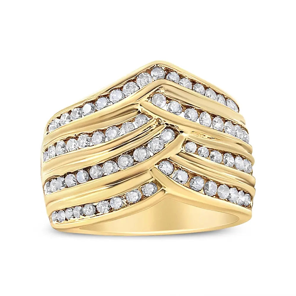 10k Yellow Gold Plated.925 Sterling Silver 1 1/2 Cttw Diamond Channel Band (champagne Color I2-i3 Clarity) Ring - Fine