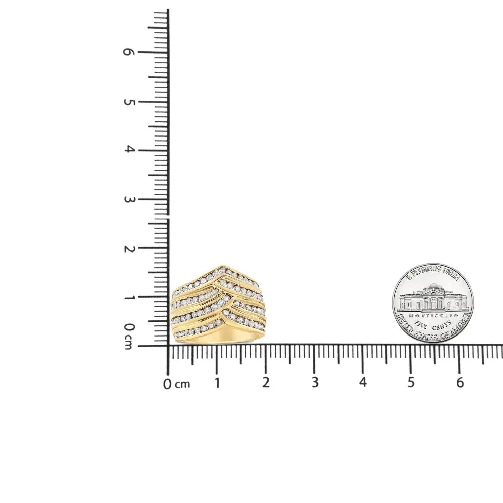 10k Yellow Gold Plated.925 Sterling Silver 1 1/2 Cttw Diamond Channel Band (champagne Color I2-i3 Clarity) Ring - Fine