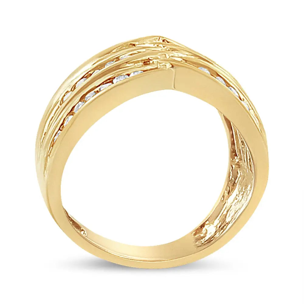 10k Yellow Gold Plated.925 Sterling Silver 1 1/2 Cttw Diamond Channel Band (champagne Color I2-i3 Clarity) Ring - Fine