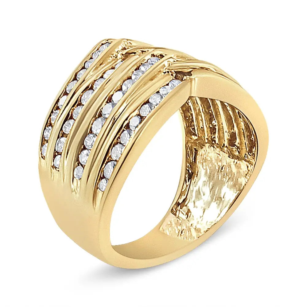 10k Yellow Gold Plated.925 Sterling Silver 1 1/2 Cttw Diamond Channel Band (champagne Color I2-i3 Clarity) Ring - Fine