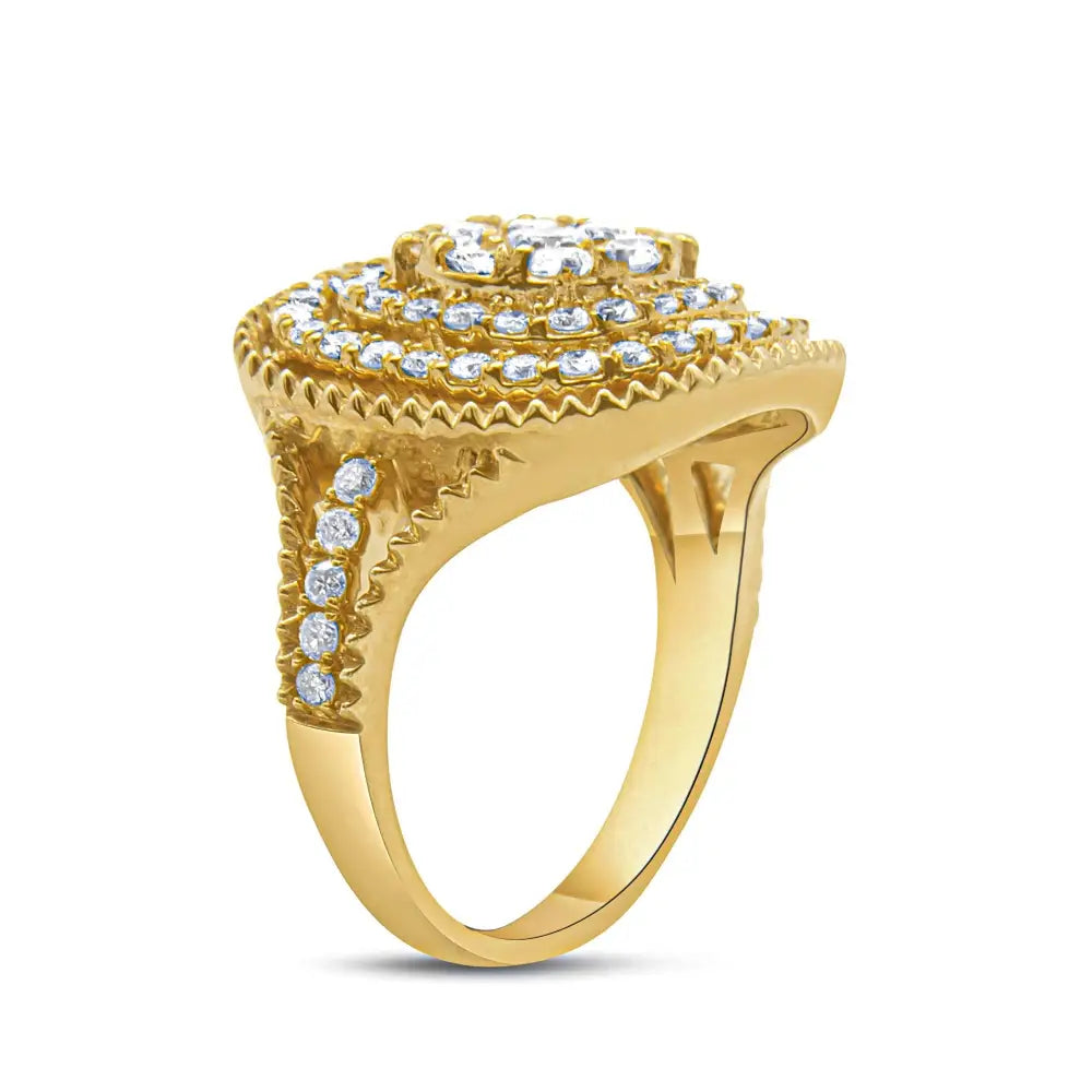 10k Yellow Gold Plated.925 Sterling Silver 1 1/4 Cttw Diamond Cocktail Ring (h-i Color I1-i2 Clarity) - Fine Jewelry