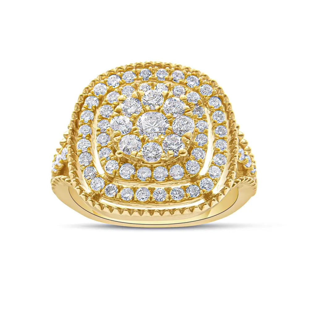 10k Yellow Gold Plated.925 Sterling Silver 1 1/4 Cttw Diamond Cocktail Ring (h-i Color I1-i2 Clarity) - Fine Jewelry