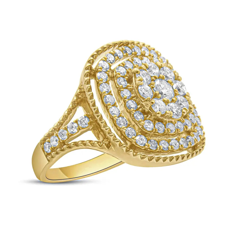 10k Yellow Gold Plated.925 Sterling Silver 1 1/4 Cttw Diamond Cocktail Ring (h-i Color I1-i2 Clarity) - Fine Jewelry