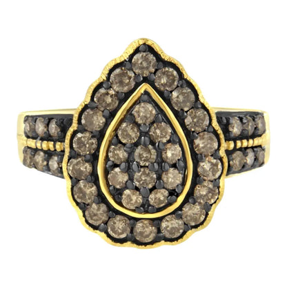 10k Yellow Gold Plated.925 Sterling Silver 1 1/8 Cttw Prong-set Round-cut Diamond Pear Cocktail Ring (j-k Color I1-i2