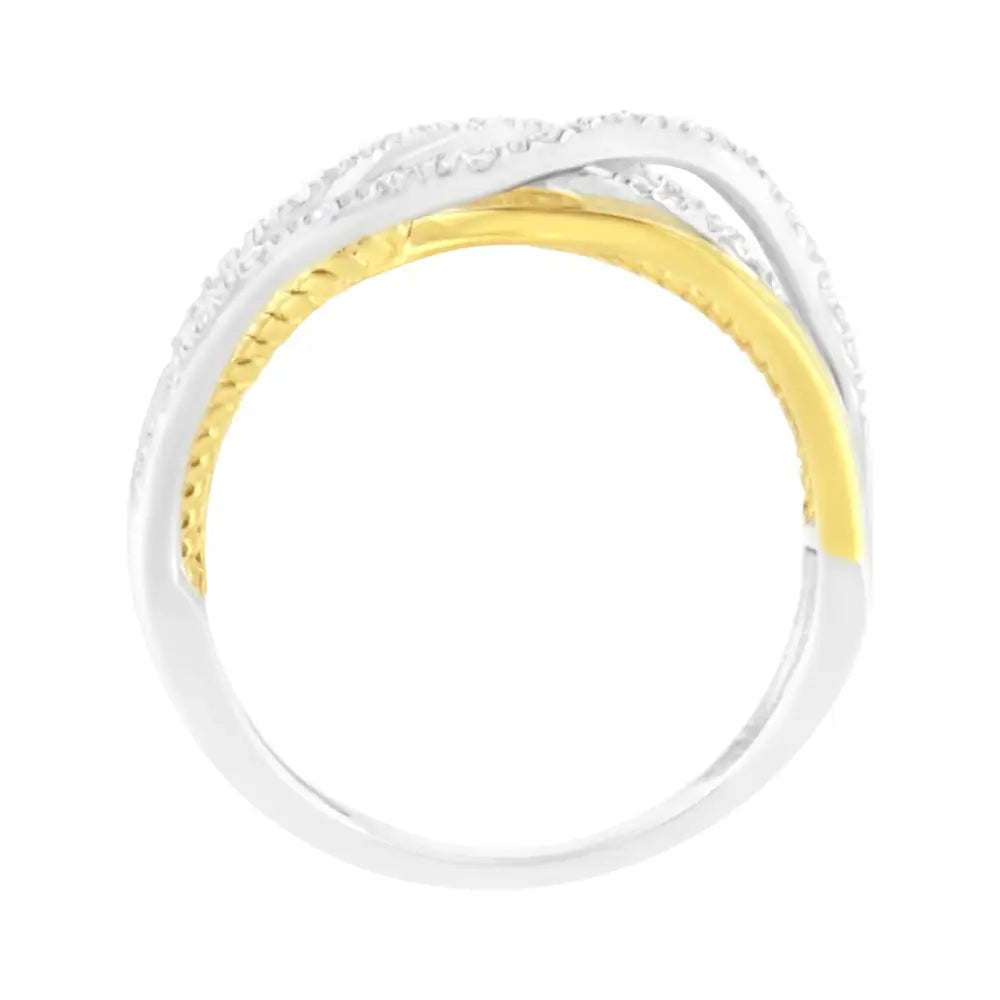 10k Yellow Gold Plated.925 Sterling Silver 1/10 Cttw Diamond Multi Row Crossover Ring Band (i-j Color I1-i2 Clarity)