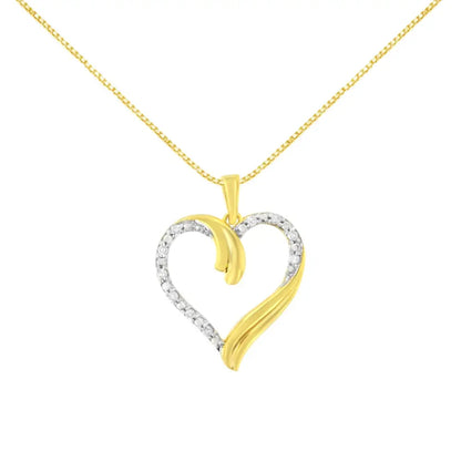 10k Yellow Gold Plated.925 Sterling Silver 1/10 Cttw Diamond Open Heart 18’’ Pendent Necklace (j-k Color I3