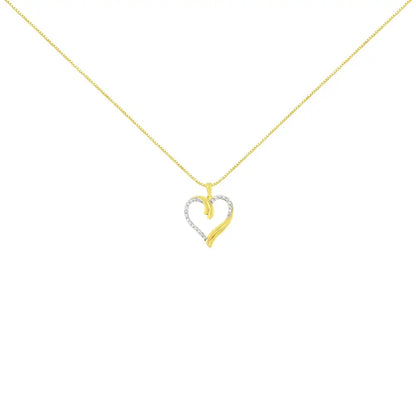 10k Yellow Gold Plated.925 Sterling Silver 1/10 Cttw Diamond Open Heart 18’’ Pendent Necklace (j-k Color I3