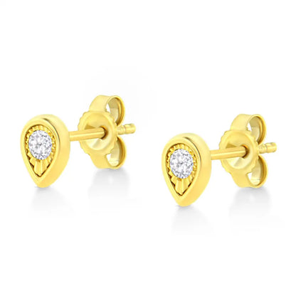 10k Yellow Gold Plated.925 Sterling Silver 1/10 Cttw Miracle-set Diamond Stud Earrings - Choice of Shapes - Fine