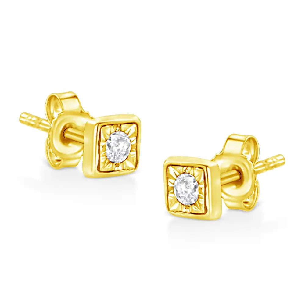 10k Yellow Gold Plated.925 Sterling Silver 1/10 Cttw Miracle-set Diamond Stud Earrings - Choice of Shapes - Fine