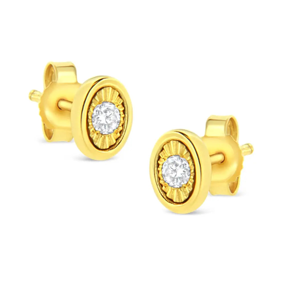 10k Yellow Gold Plated.925 Sterling Silver 1/10 Cttw Miracle-set Diamond Stud Earrings - Choice of Shapes - Fine