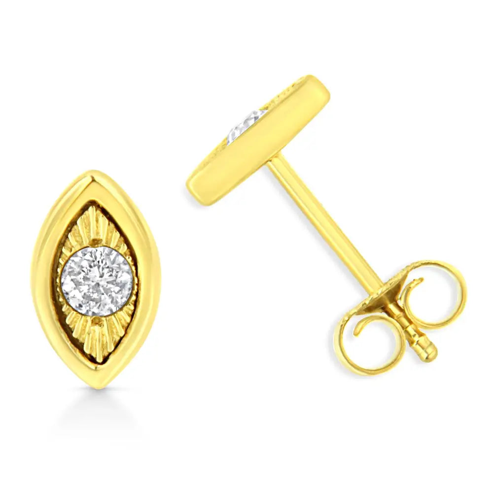 10k Yellow Gold Plated.925 Sterling Silver 1/10 Cttw Miracle-set Diamond Stud Earrings - Choice of Shapes - Fine