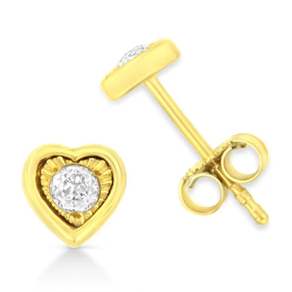 10k Yellow Gold Plated.925 Sterling Silver 1/10 Cttw Miracle-set Diamond Stud Earrings - Choice of Shapes - Fine