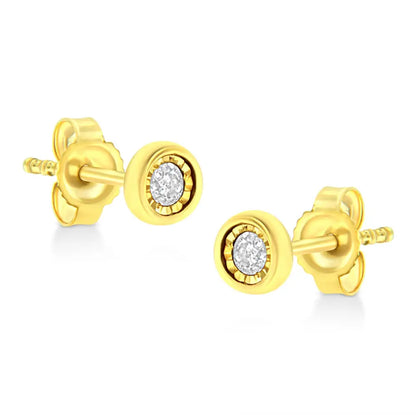 10k Yellow Gold Plated.925 Sterling Silver 1/10 Cttw Miracle-set Diamond Stud Earrings - Choice of Shapes - Fine