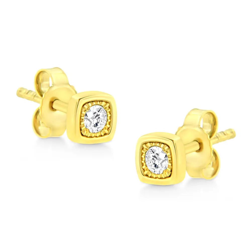 10k Yellow Gold Plated.925 Sterling Silver 1/10 Cttw Miracle-set Diamond Stud Earrings - Choice of Shapes - Fine