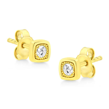 10k Yellow Gold Plated.925 Sterling Silver 1/10 Cttw Miracle-set Diamond Stud Earrings - Choice of Shapes - Fine