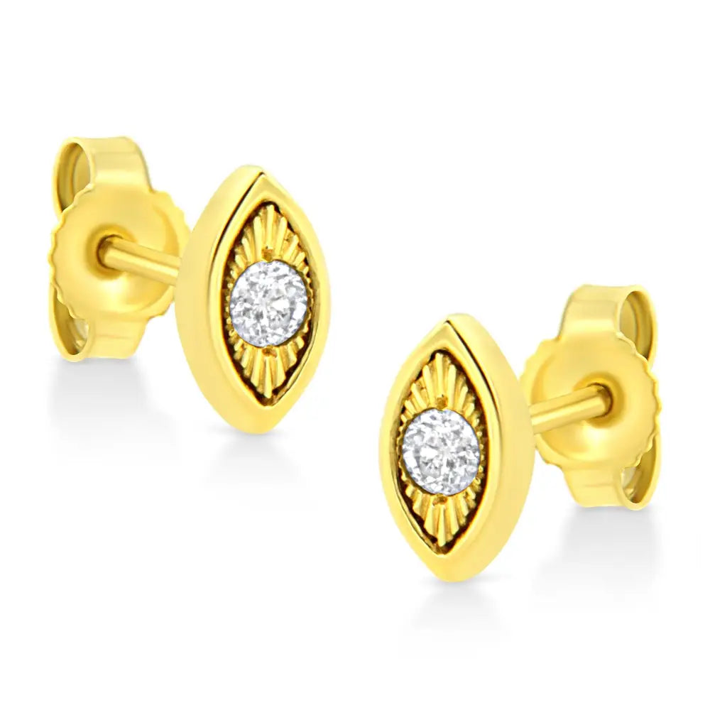 10k Yellow Gold Plated.925 Sterling Silver 1/10 Cttw Miracle-set Diamond Stud Earrings - Choice of Shapes - Fine