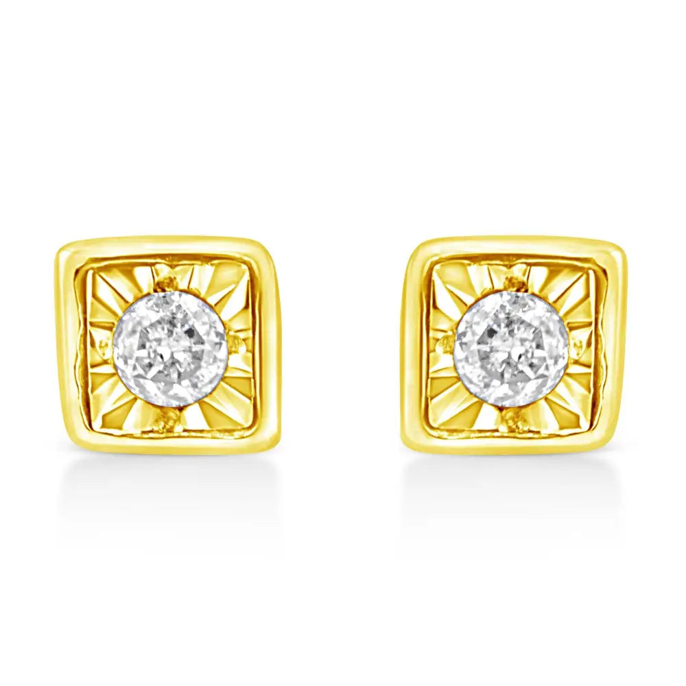 10k Yellow Gold Plated.925 Sterling Silver 1/10 Cttw Miracle-set Diamond Stud Earrings - Choice of Shapes - Fine