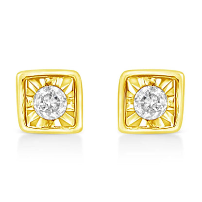 10k Yellow Gold Plated.925 Sterling Silver 1/10 Cttw Miracle-set Diamond Stud Earrings - Choice of Shapes - Fine