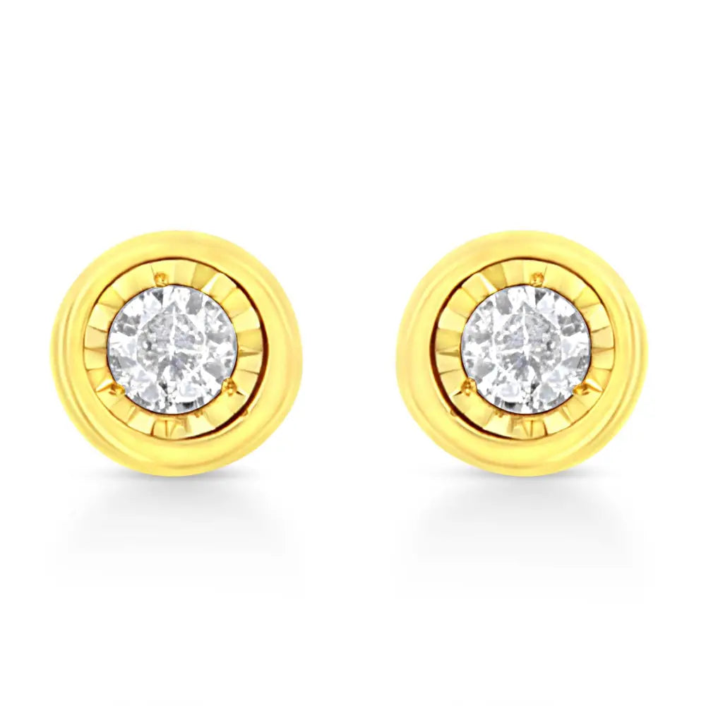 10k Yellow Gold Plated.925 Sterling Silver 1/10 Cttw Miracle-set Diamond Stud Earrings - Choice of Shapes - Fine