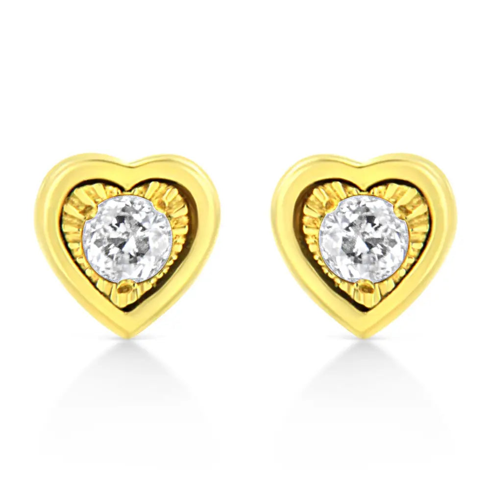 10k Yellow Gold Plated.925 Sterling Silver 1/10 Cttw Miracle-set Diamond Stud Earrings - Choice of Shapes - Fine