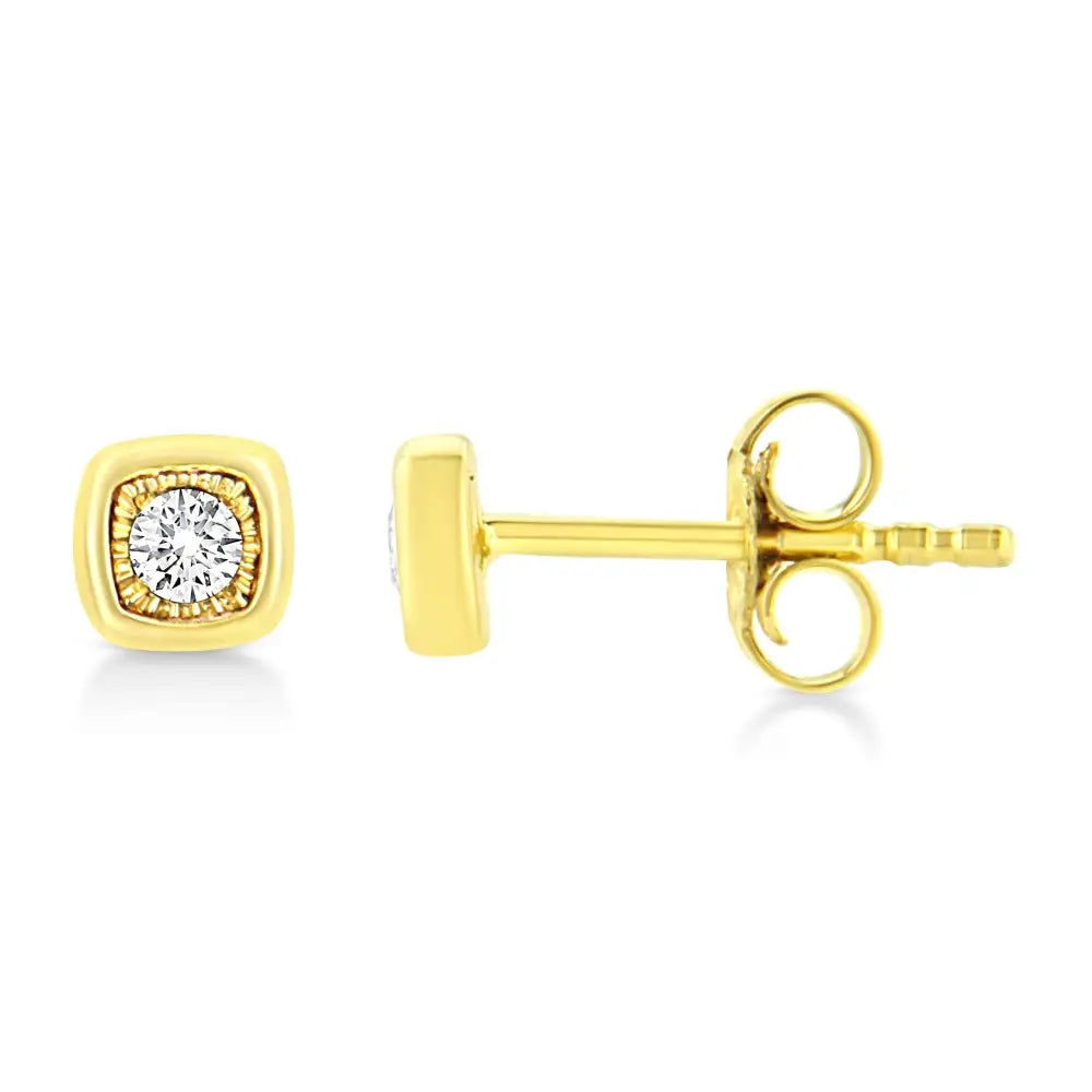 10k Yellow Gold Plated.925 Sterling Silver 1/10 Cttw Miracle-set Diamond Stud Earrings - Choice of Shapes - Fine