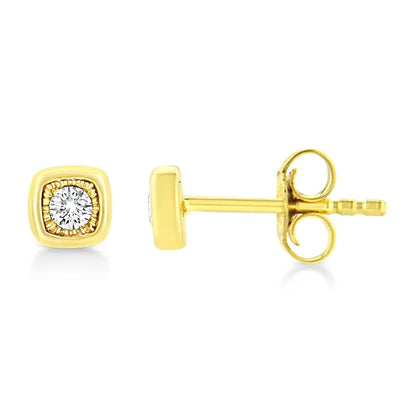 10k Yellow Gold Plated.925 Sterling Silver 1/10 Cttw Miracle-set Diamond Stud Earrings - Choice of Shapes - Fine