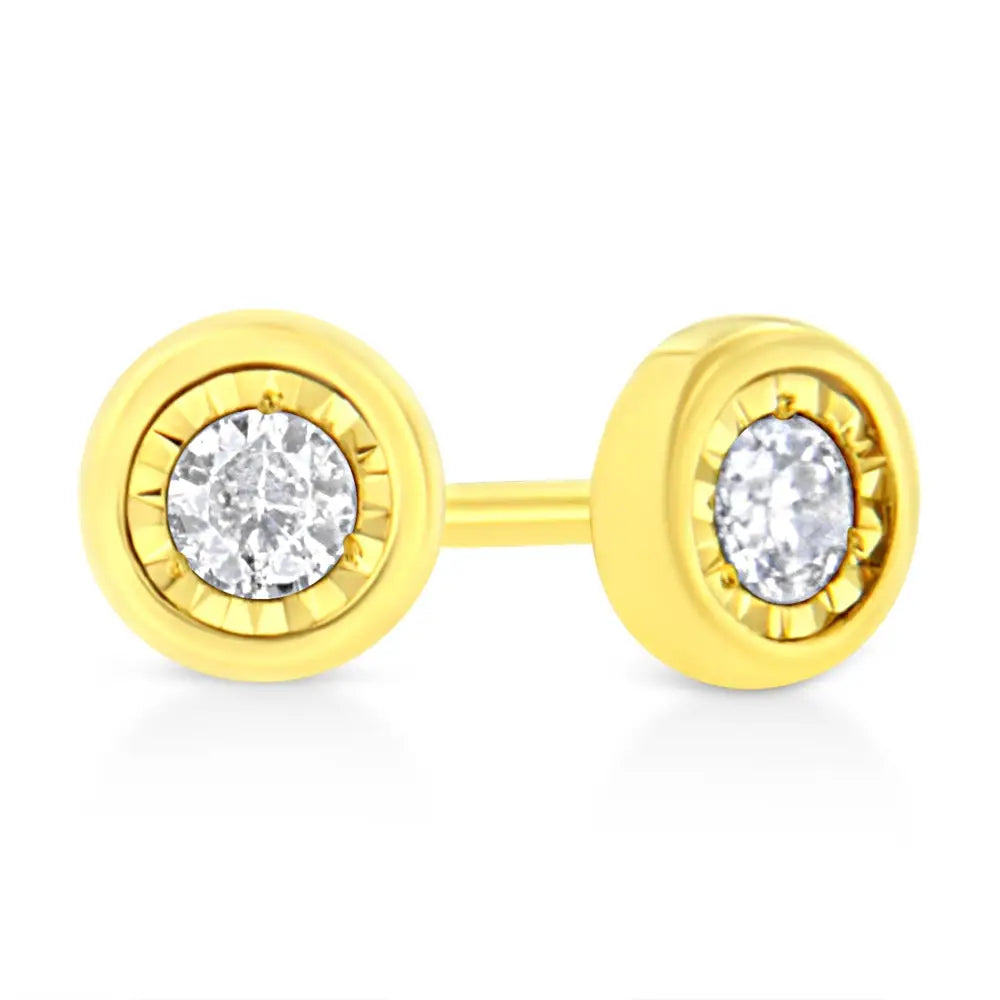 10k Yellow Gold Plated.925 Sterling Silver 1/10 Cttw Miracle-set Diamond Stud Earrings - Choice of Shapes - Fine