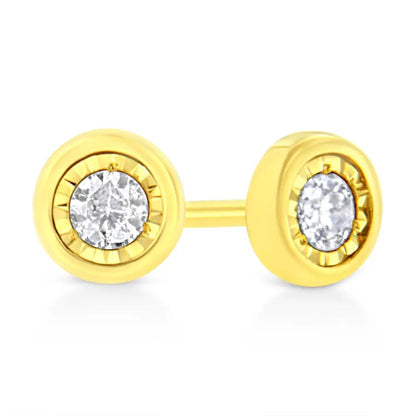 10k Yellow Gold Plated.925 Sterling Silver 1/10 Cttw Miracle-set Diamond Stud Earrings - Choice of Shapes - Fine