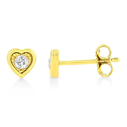 10k Yellow Gold Plated.925 Sterling Silver 1/10 Cttw Miracle-set Diamond Stud Earrings - Choice of Shapes - Fine