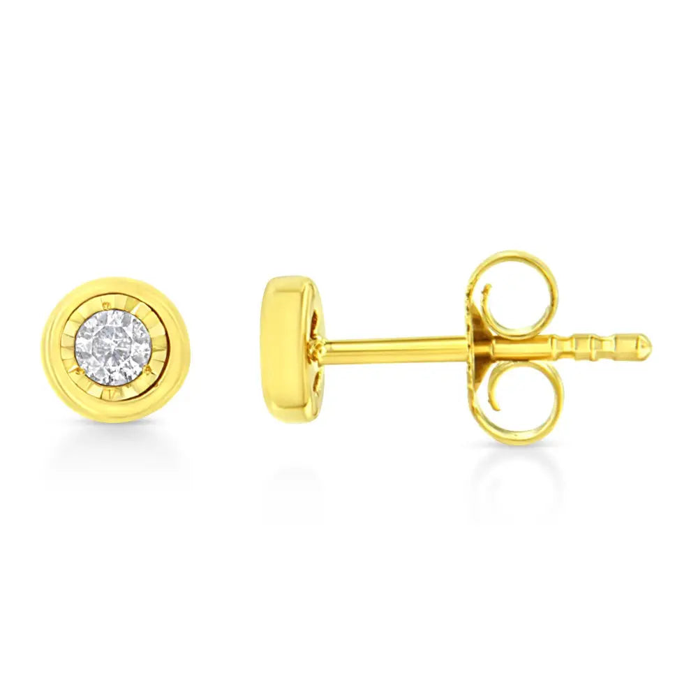 10k Yellow Gold Plated.925 Sterling Silver 1/10 Cttw Miracle-set Diamond Stud Earrings - Choice of Shapes - Fine