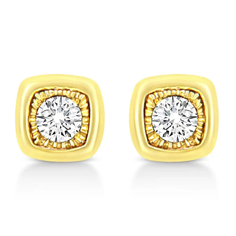 10k Yellow Gold Plated.925 Sterling Silver 1/10 Cttw Miracle-set Diamond Stud Earrings - Choice of Shapes - Fine