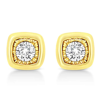 10k Yellow Gold Plated.925 Sterling Silver 1/10 Cttw Miracle-set Diamond Stud Earrings - Choice of Shapes - Fine