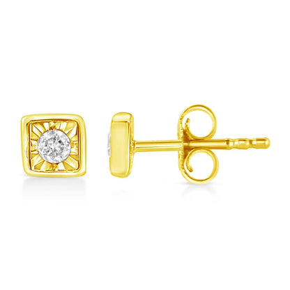 10k Yellow Gold Plated.925 Sterling Silver 1/10 Cttw Miracle-set Diamond Stud Earrings - Choice of Shapes - Fine