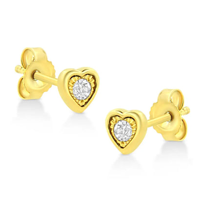 10k Yellow Gold Plated.925 Sterling Silver 1/10 Cttw Miracle-set Diamond Stud Earrings - Choice of Shapes - Fine