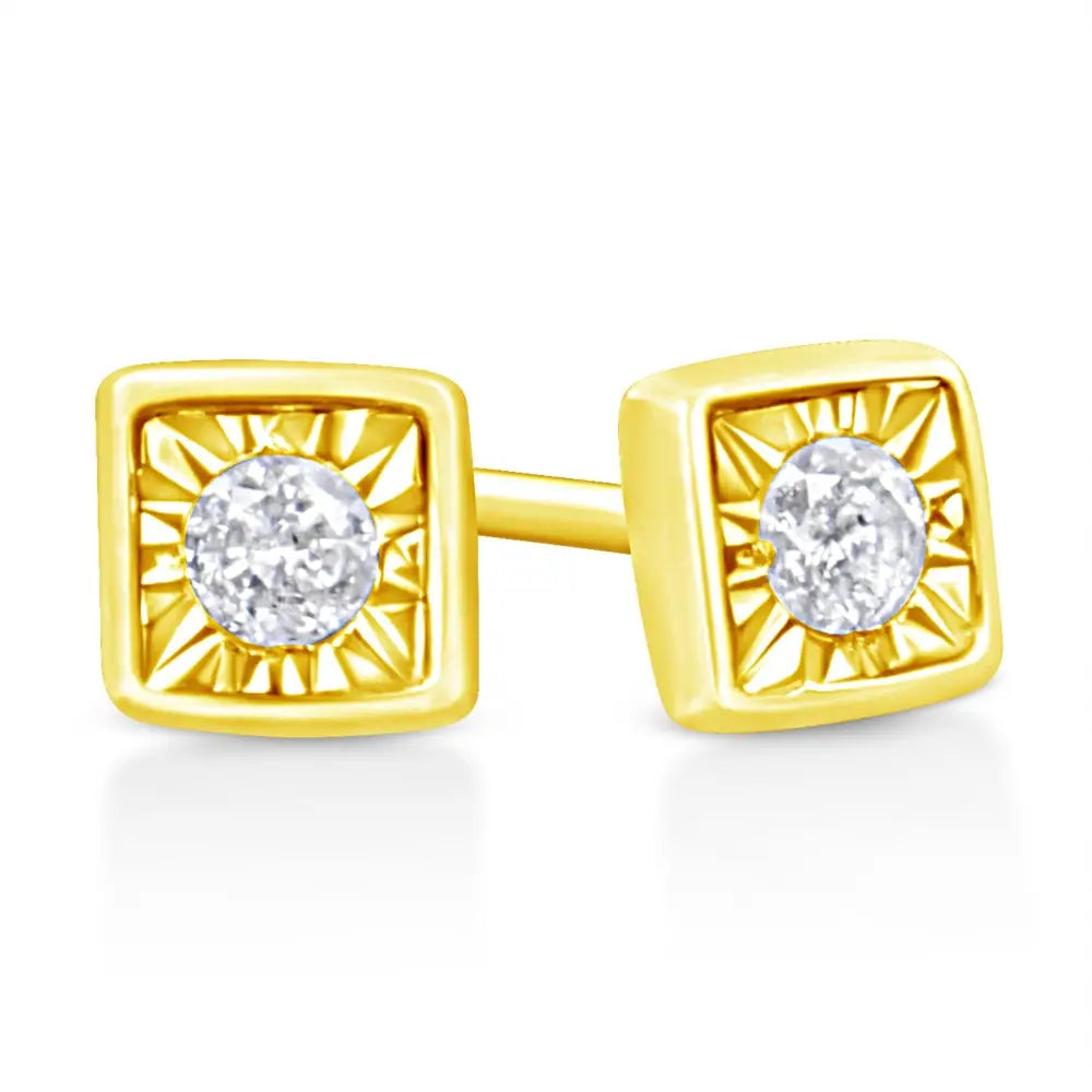 10k Yellow Gold Plated.925 Sterling Silver 1/10 Cttw Miracle-set Diamond Stud Earrings - Choice of Shapes - Fine