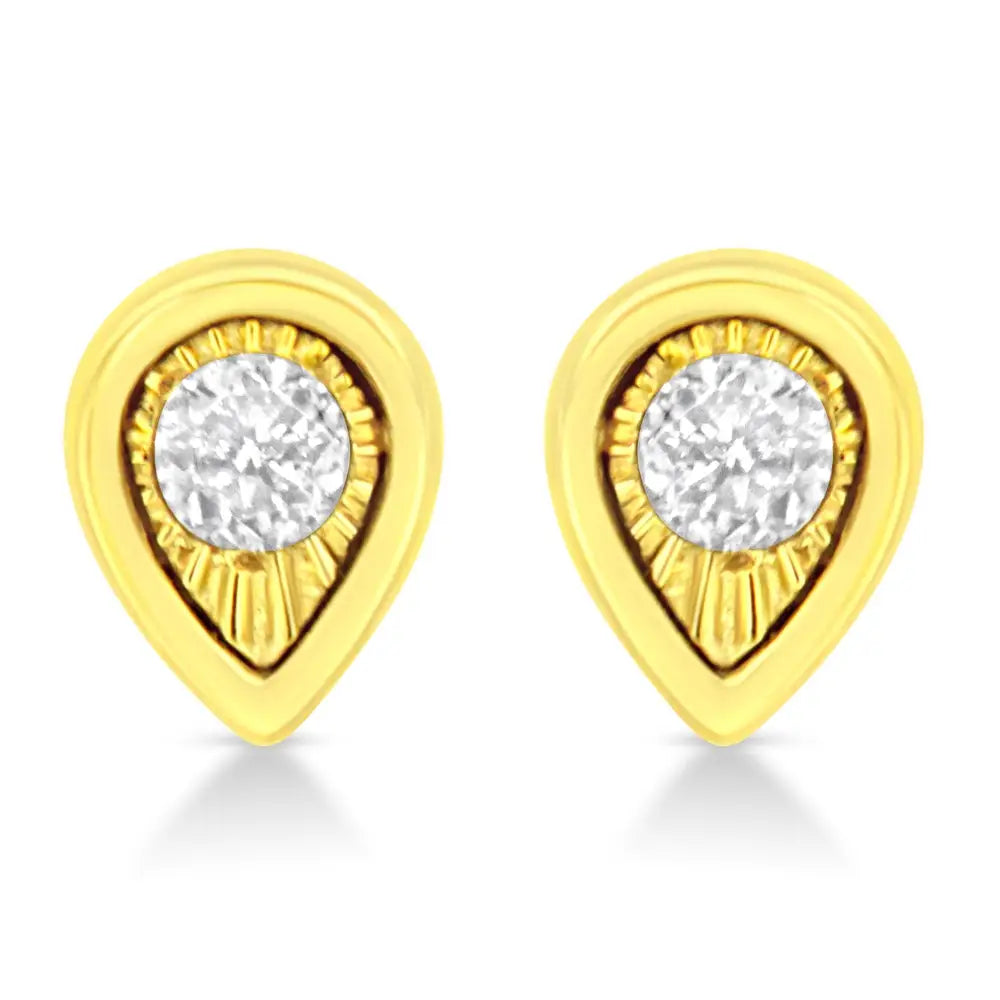 10k Yellow Gold Plated.925 Sterling Silver 1/10 Cttw Miracle-set Diamond Stud Earrings - Choice of Shapes - Fine