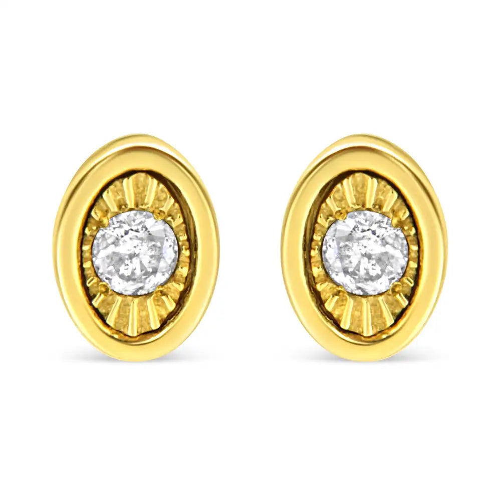 10k Yellow Gold Plated.925 Sterling Silver 1/10 Cttw Miracle-set Diamond Stud Earrings - Choice of Shapes - Fine