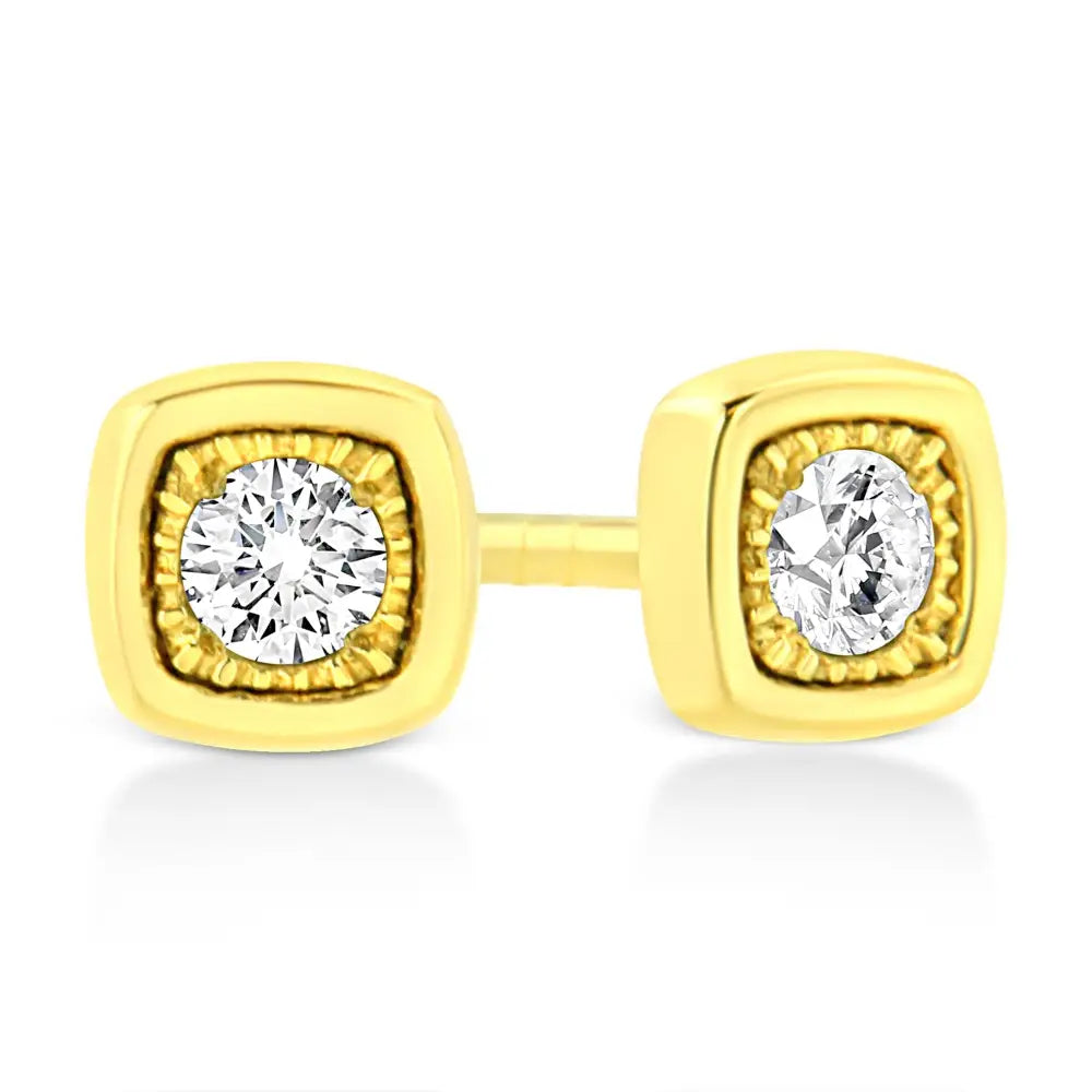 10k Yellow Gold Plated.925 Sterling Silver 1/10 Cttw Miracle-set Diamond Stud Earrings - Choice of Shapes - Fine