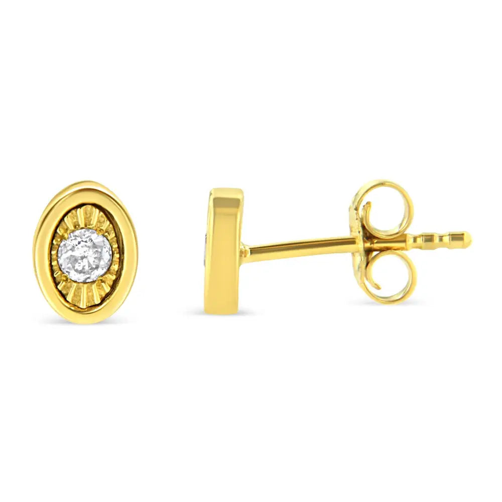 10k Yellow Gold Plated.925 Sterling Silver 1/10 Cttw Miracle-set Diamond Stud Earrings - Choice of Shapes - Fine